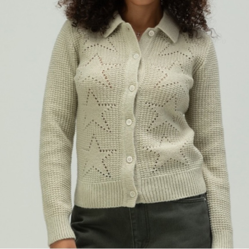 Obey Fortune Polo Tonal Star Pattern Sweater, Sage, Size: Medium